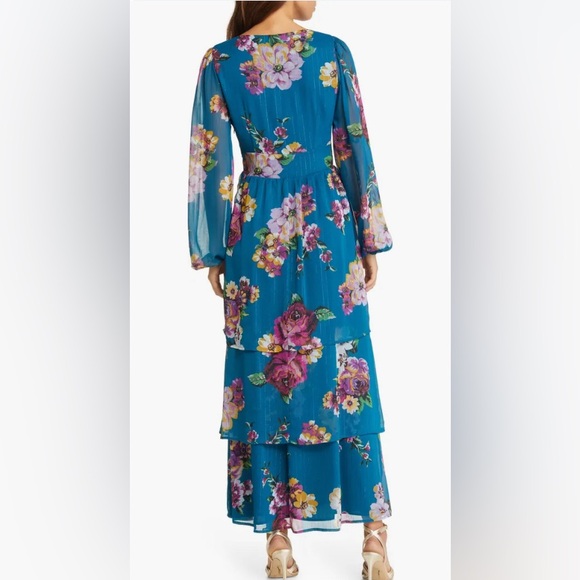NWT Fourteenth Place Balboa Tiered Floral Print Long Sleeve Chiffon Maxi Dress - Picture 2 of 14